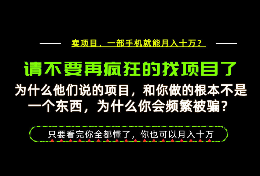 为什么做项目的人大多都是炮灰？为什么只有卖项目才能稳？看完你也可以月入10W+【揭秘】-副业网创