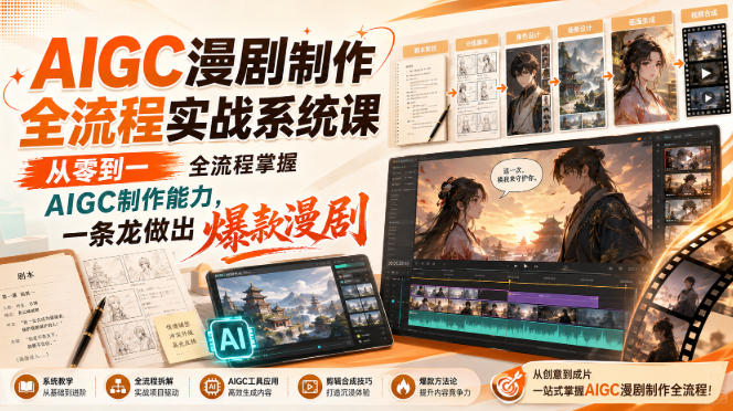 AIGC漫剧制作全流程实战系统课,从零到一全流程掌握AIGC制作能力,一条龙做出爆款漫剧-副业网创