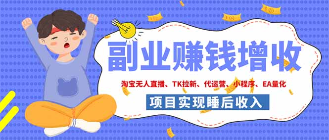2026年多个真实落地副业项目，手把手带你搭建被动收入管道(淘宝无人直播、海外TK拉新…-副业网创