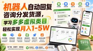 机器人自动回复咨询分发货源，学习多多虚拟类目轻松实现月入1-5W【揭秘】-副业网创