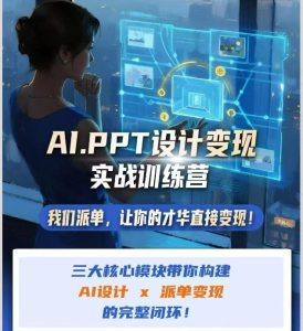 AI+PPT设计变现实战训练营，我们派单，让你的才华直接变现，三大核心模块带你构建Al设计x派单变现的完整闭环-副业网创