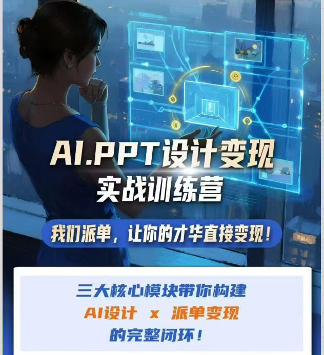 AI+PPT设计变现实战训练营,我们派单,让你的才华直接变现,三大核心模块带你构建Al设计x派单变现的完整闭环-副业网创