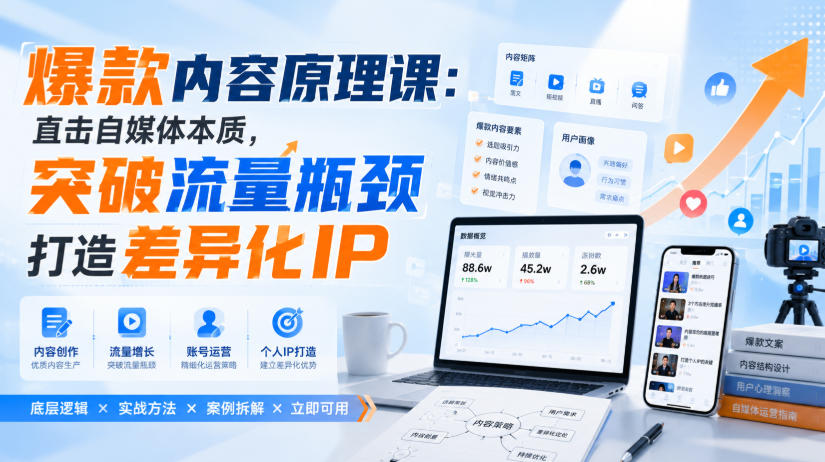 爆款内容原理课：直击自媒体本质，突破流量瓶颈打造差异化IP-副业网创
