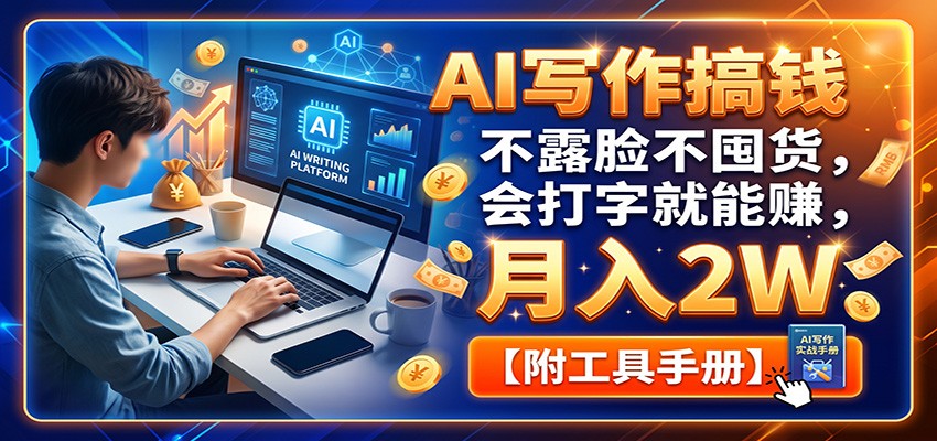 AI写作搞钱:不露脸不囤货,会打字就能赚,月入2W【附工具手册】-副业网创