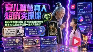 育儿智慧真人短剧实操课|80w粉丝博主亲授,跨时空对话剧情创作,脚本AI生图起号运营一站式完整教学-副业网创