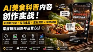 外面卖199元-AI美食科普内容创作实战！万能提示词×豆包生图×素材混剪×情感配音，掌握短视频账号运营方法-副业网创