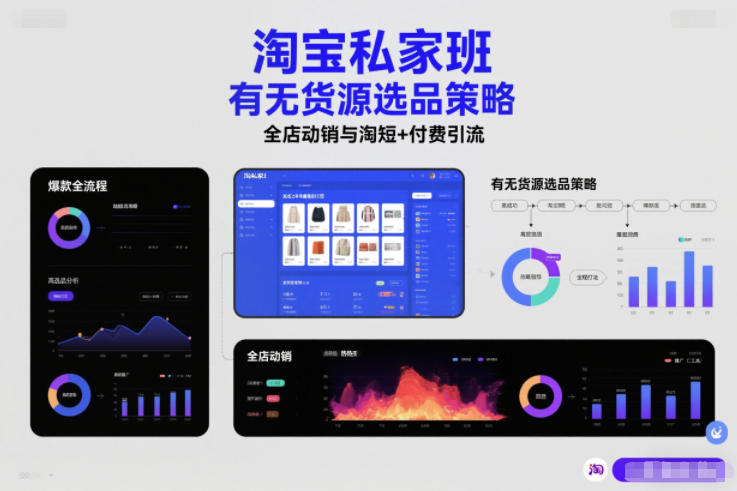 淘宝私家班，有无货源选品策略，高成功率爆款全流程打法，全店动销与淘短+付费引流(更新2026年08月17日)-副业网创