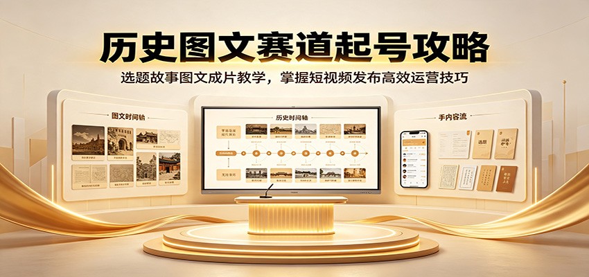 历史图文赛道起号攻略：选题故事图文成片教学，掌握短视频发布高效运营技巧-副业网创