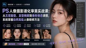 PS人像摄影液化审美实战课：从五官脸型、发型侧颜到身形体态调整，系统掌握自然高级人像精修方法-副业网创