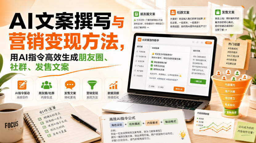 AI文案撰写与营销变现方法，用AI指令高效生成朋友圈、社群、发售文案-副业网创