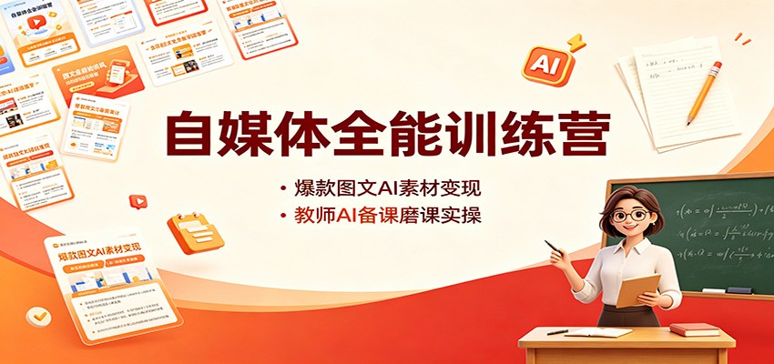 自媒体全能训练营:爆款图文AI素材变现,教师AI备课磨课实操-副业网创