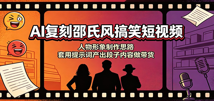 AI复刻邵氏风搞笑短视频:人物形象制作思路,套用提示词产出段子内容做带货-副业网创