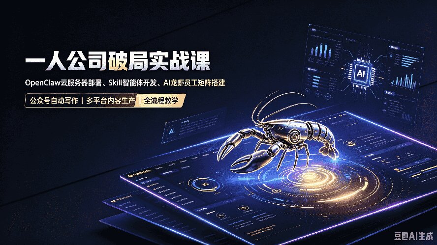 一人公司破局实战课｜OpenClaw云服务器部署、Skill智能体开发、AI龙虾员工矩阵搭建，公众号自动写作与多平台内容…-副业网创