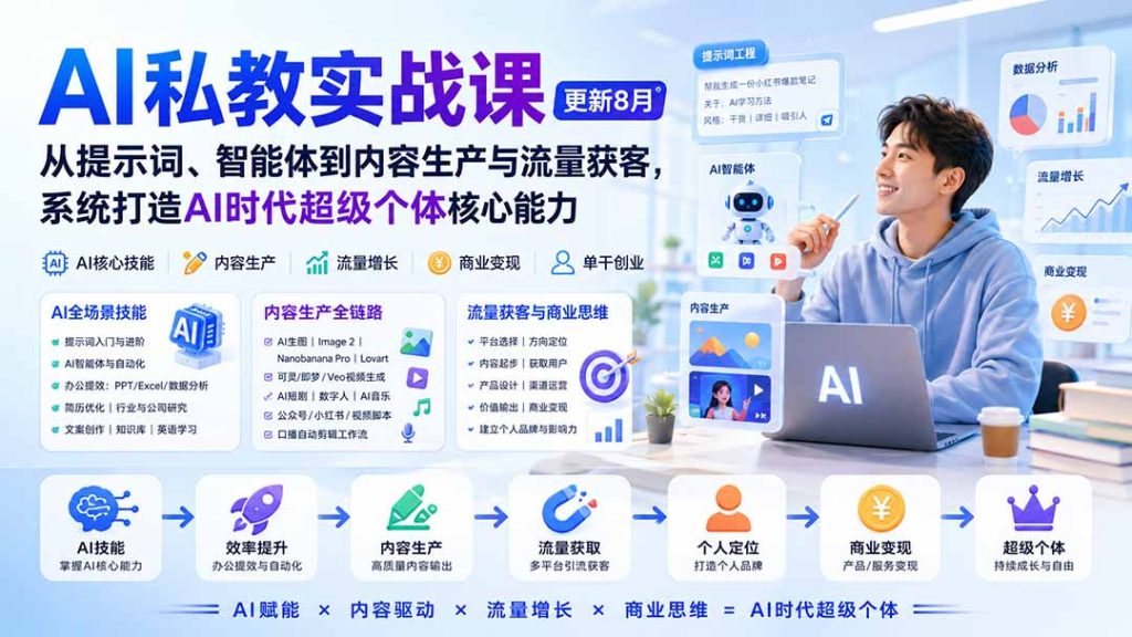 AI私教实战课-更新8月：从提示词、智能体到内容生产与流量获客，系统打造AI时代超级个体核心能力-副业网创