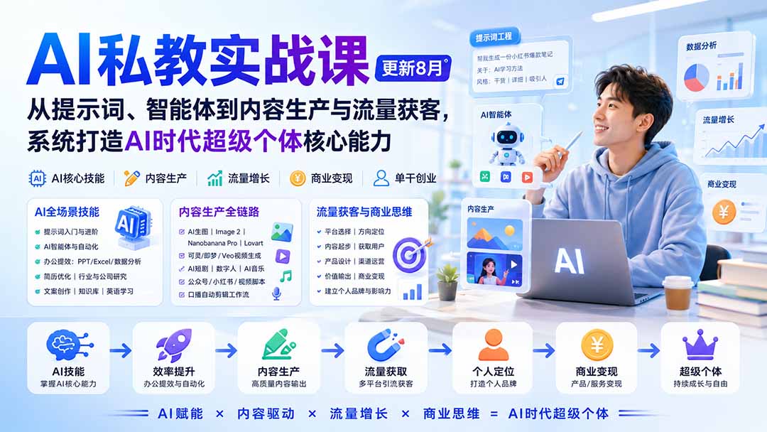 AI私教实战课-更新8月：从提示词、智能体到内容生产与流量获客，系统打造AI时代超级个体核心能力-副业网创