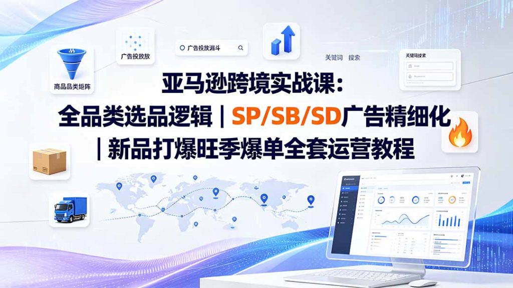 亚马逊跨境实战课-更新8月：全品类选品逻辑｜SP/SB/SD广告精细化｜新品打爆旺季爆单全套运营教程-副业网创