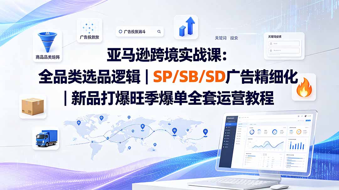 亚马逊跨境实战课-更新8月：全品类选品逻辑｜SP/SB/SD广告精细化｜新品打爆旺季爆单全套运营教程-副业网创