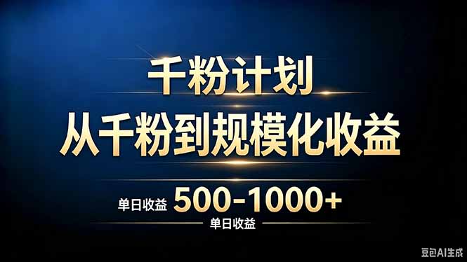 抖音千粉账号计划，从千粉到规模化收益 500-1000+单日收益-副业网创