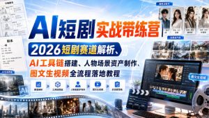 AI短剧实战带练营｜2026短剧赛道解析、AI工具链搭建、人物场景资产制作、图文生视频全流程落地教程-副业网创