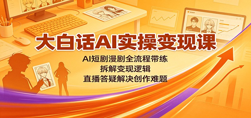 大白话AI实操变现课:AI短剧漫剧全流程带练,拆解变现逻辑,直播答疑解决创作难题-副业网创
