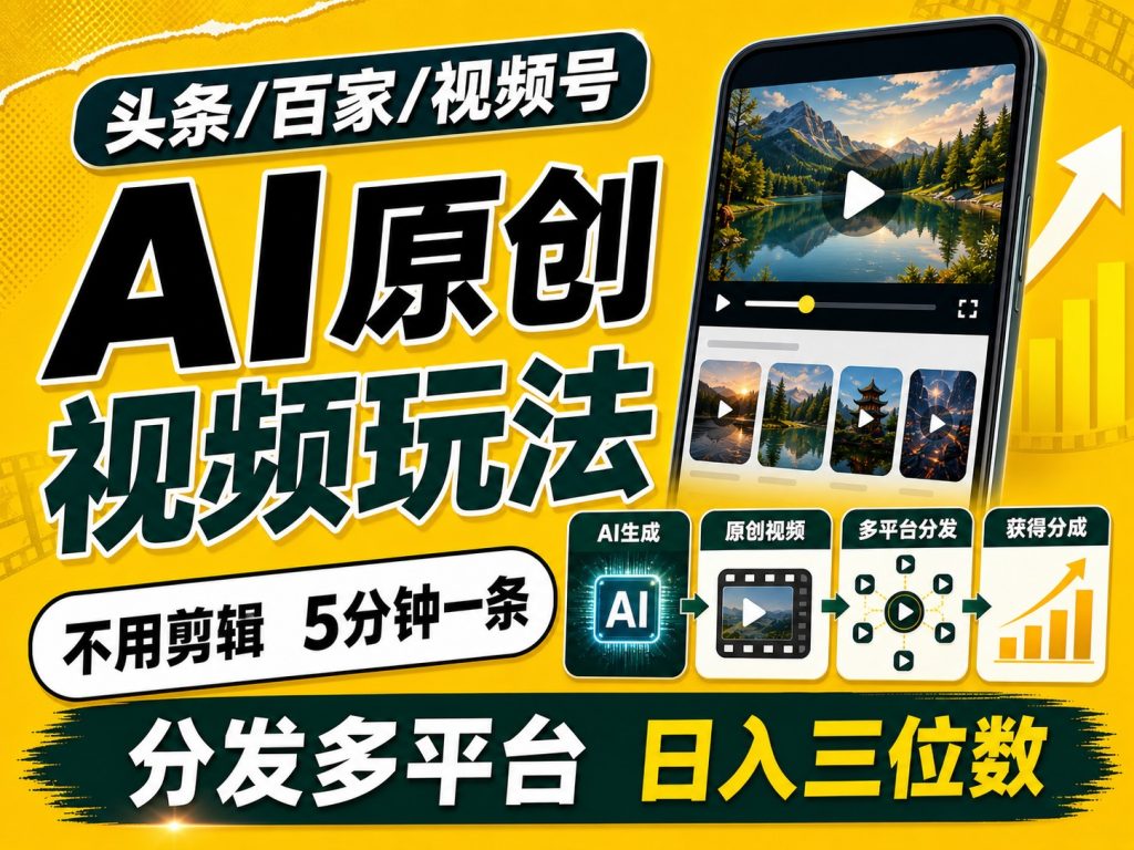 2026头条百家号升级玩法 5分钟一条原创视频 发多平台赚收-副业网创