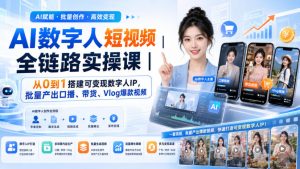 AI数字人短视频全链路实操课｜从0到1搭建可变现数字人IP，批量产出口播、带货、Vlog爆款视频-副业网创