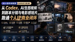 AI+创作训练营26年8月第5期：从Codex、AI生图视频到剧本分镜与电影感短片，跑通个人IP商业闭环-副业网创