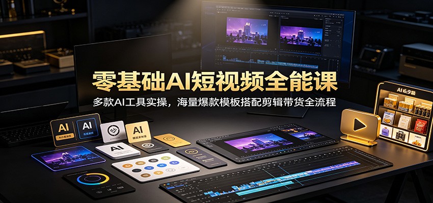 零基础AI短视频全能课：多款AI工具实操，海量爆款模板搭配剪辑带货全流程-副业网创