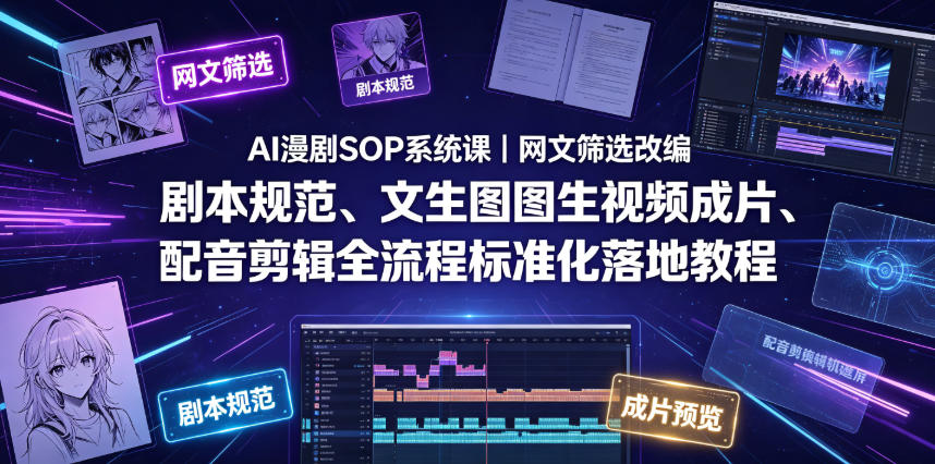 AI漫剧SOP系统课｜网文筛选改编、剧本规范、文生图图生视频成片、配音剪辑全流程标准化落地教程(更新0826)-副业网创
