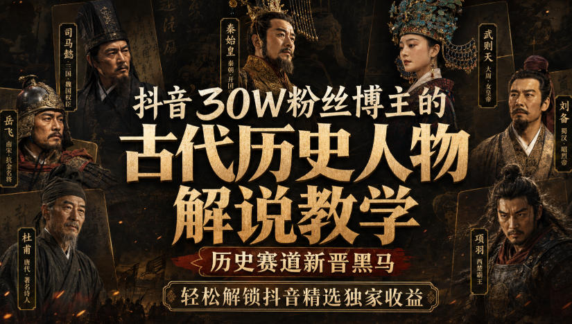 抖音30W粉丝博主的古代历史人物解说教学,历史赛道新晋黑马,轻松解锁抖音精选独家收益-副业网创