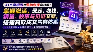 AI文案撰写与营销变现实战课：掌握激活、灵魂、收钱、销量、故事与见证文案，搭建高效成交内容体系-副业网创