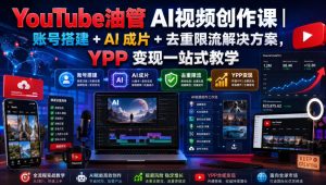 YouTube油管AI视频创作课｜账号搭建+AI成片+去重限流解决方案，YPP变现一站式教学-副业网创
