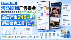 【可无限矩阵】河马剧场广告撸金,签到开宝箱看剧逛街单日产出240+,附带全套工具【揭秘】-副业网创