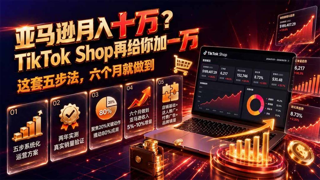 亚马逊月入十万？TikTok Shop再给你加一万——这套五步法，六个月就做到【原创双语字幕】-副业网创