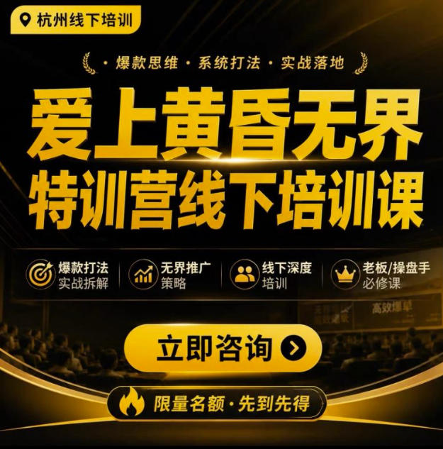 爱上黄昏无界特训营AI推广实战7月27-30杭州线下课,AI落地淘宝最完整的课程,学天猫淘宝的老板必看-副业网创