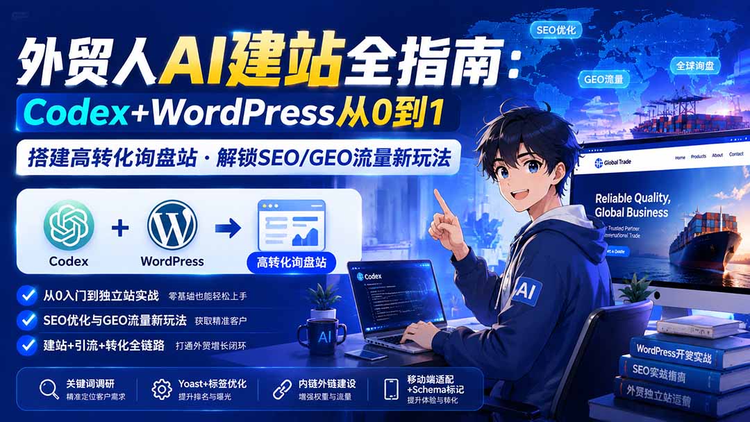 外贸人AI建站全指南:Codex+WordPress从0到1·搭建高转化询盘站·解锁SEO/GEO流量新玩法-更新-副业网创