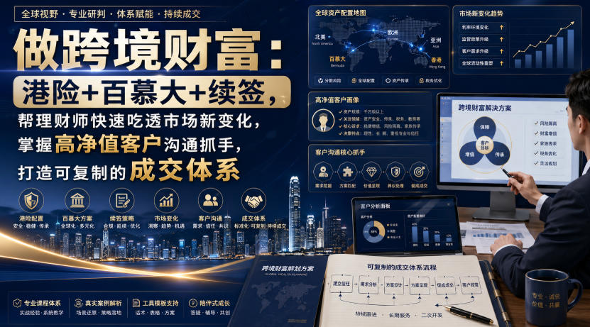 做跨境财富：港险+百慕大+续签，帮理财师快速吃透市场新变化，掌握高净值客户沟通抓手，打造可复制的成交体系-副业网创