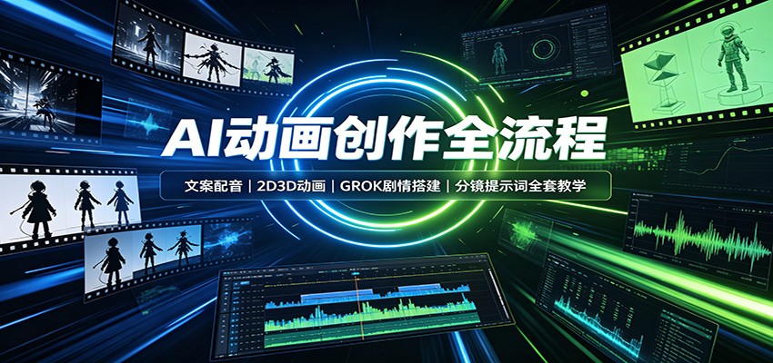 AI动画创作全流程：文案配音，2D3D动画，GROK剧情搭建，分镜提示词全套教学-副业网创