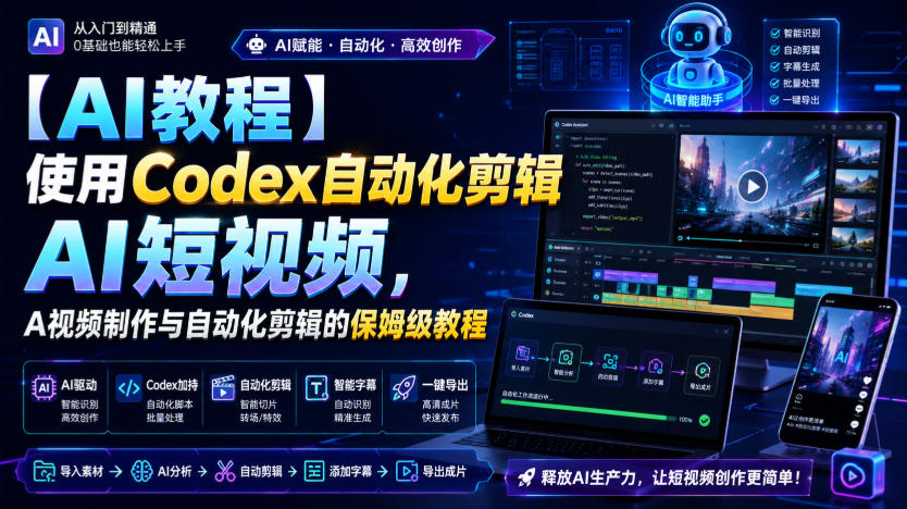 【AI教程】使用Codex自动化剪辑AI短视频,AI视频制作与自动化剪辑的保姆级教程-副业网创