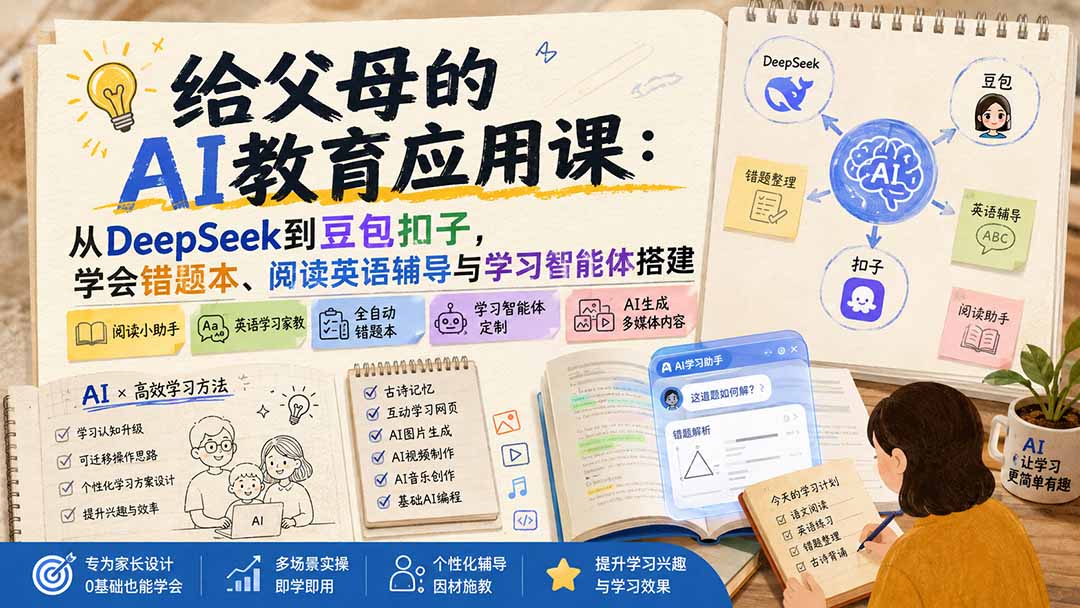 给父母的AI教育应用课:从DeepSeek到豆包扣子,学会错题本、阅读英语辅导与学习智能体搭建-副业网创