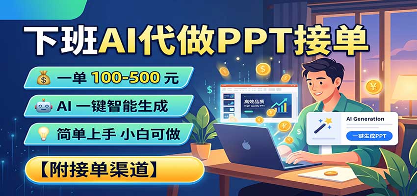 下班AI代做PPT接单,一单100-500,AI一键生成,小白也能做,附接单渠道-副业网创