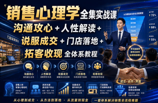 销售心理学全集实战课|沟通攻心+人性解读+说服成交+门店落地+拓客收现全体系教程-副业网创