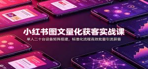 小红书图文量化获客实战课:单人二十台设备矩阵搭建,标准化流程高效批量引流获客-副业网创
