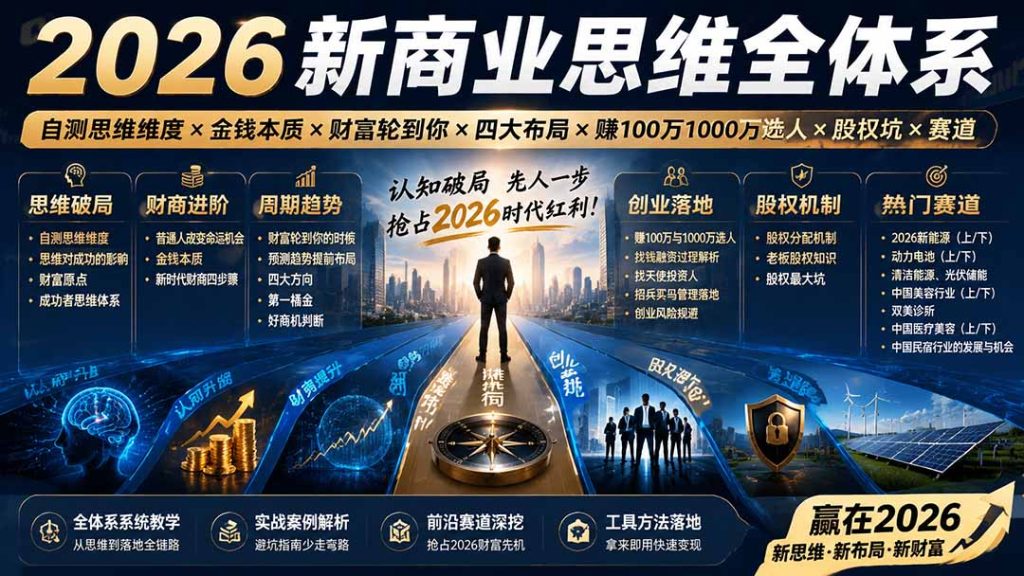 2026新商业思维全体系:自测思维维度×金钱本质×财富轮到你×四大布局×赚100万1000万选人×股权坑×赛道-副业网创