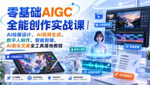零基础AIGC全能创作实战课｜AI绘画设计、AI视频生成、数字人制作、智能剪辑、AI音乐文案全工具落地教程-副业网创