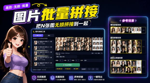 图片批量拼接，把N张图无损拼接到一起，支持横向、竖向、自定义等功能-副业网创
