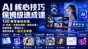 AI核心技巧保姆级速成课|120集零基础实操,AI写真/生图生视频/趣味动画/修图排版/智能办公/爆款短视频一站式全掌握(更新)-副业网创