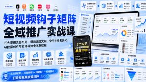短视频钩子矩阵全域推广实战课｜五大赛道流量布局、爆款选题文案、全平台排名优化、AI批量创作与私域导流全体系教程-副业网创