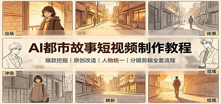 AI都市故事短视频制作教程：爆款挖掘原创改造，人物统一分镜剪辑全套流程-副业网创