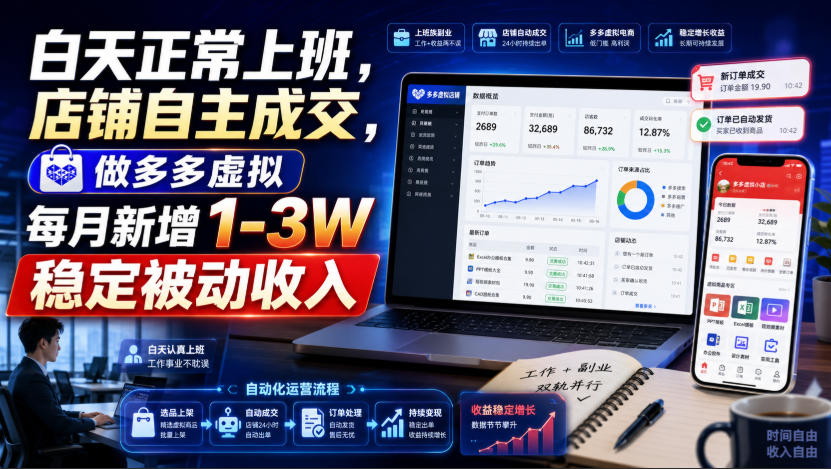 白天正常上班，店铺自主成交，做多多虚拟每月新增1-3W稳定被动收入【揭秘】-副业网创